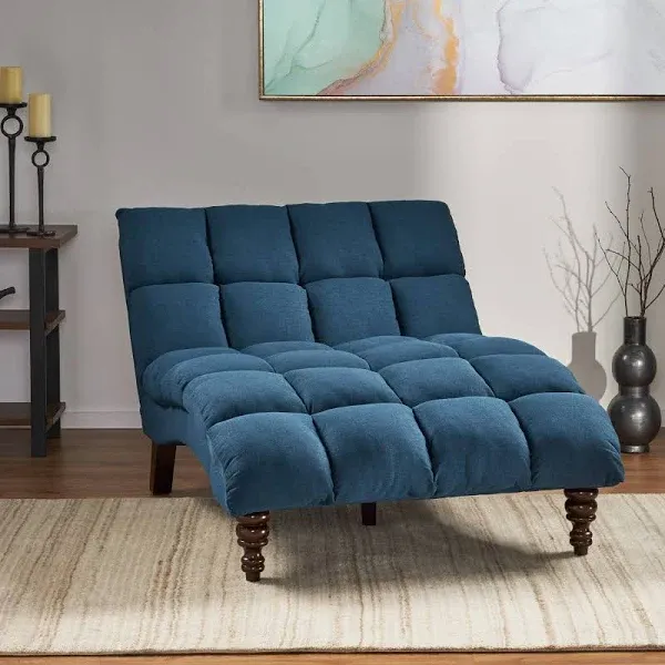 Christopher Knight Home Kaniel Traditional Tufted Fabric Double Chaise - Navy Blue 