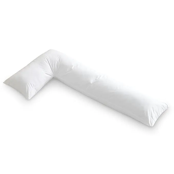 Cheer Collection Hypoallergenic Premium Total Body L Shaped Long Pillow with Zippered Cover for Side Sleepers, Pregnancy Support - White