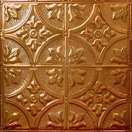 American Tin Ceilings [5 Pack Kit 24" x 24" 100% Tin Nail-Up Ceiling Tiles | Pattern #2 Rustic Copper Large Victorian Floral Arching Diamonds for Ceilings & Kitchens