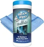 MiracleWipes for Electronics Cleaning - Screen Wipes Designed for TV, Phones, Monitors and More - Includes Microfiber Towel - 60 Count