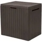 Keter City 30 Gallon Resin Deck Box for Patio Furniture, Pool Accessories, and Storage for Outdoor Toys, Brown