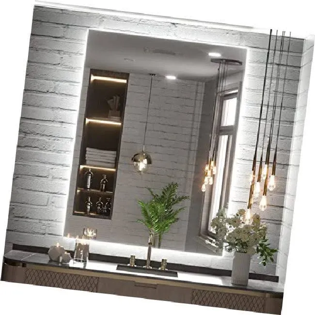 TETOTE 36 x 28 inch LED Backlit Mirror Bathroom with Light,Anti-Fog,Dimmable,Lighted Mirror(Horizontal/Vertical) Wall Mounted Vanity Mirror