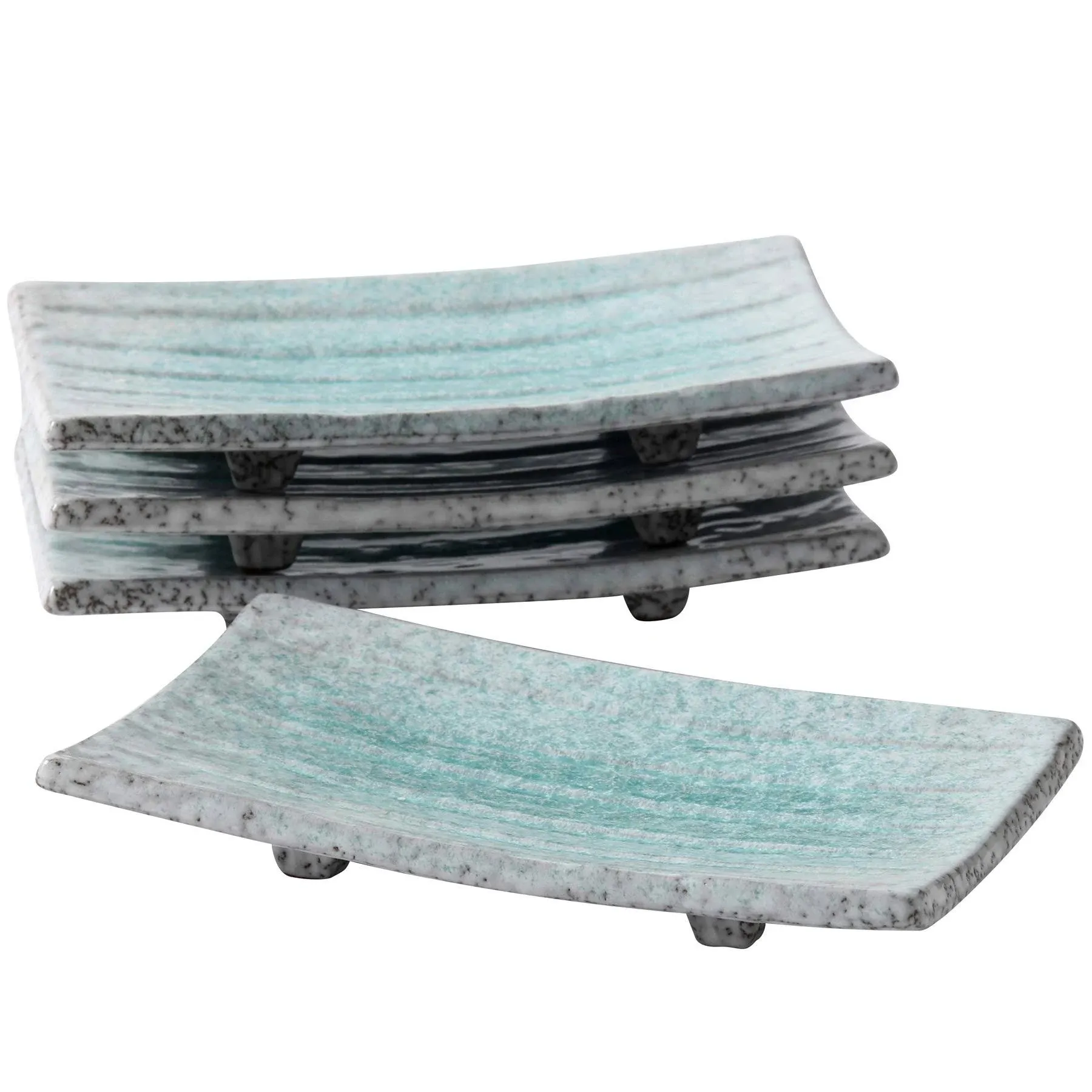 Uaral Sushi Plate Japanese Plates 8.5 inch Ceramic Sashimi Plate,4 Piece Rectangle Sushi Dishes(Light Blue)