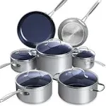 Nuwave Healthy Duralon Juego de utensilios de cocina antiadherentes de cerámica azul con infusión de diamante, resistente a los arañazos, última