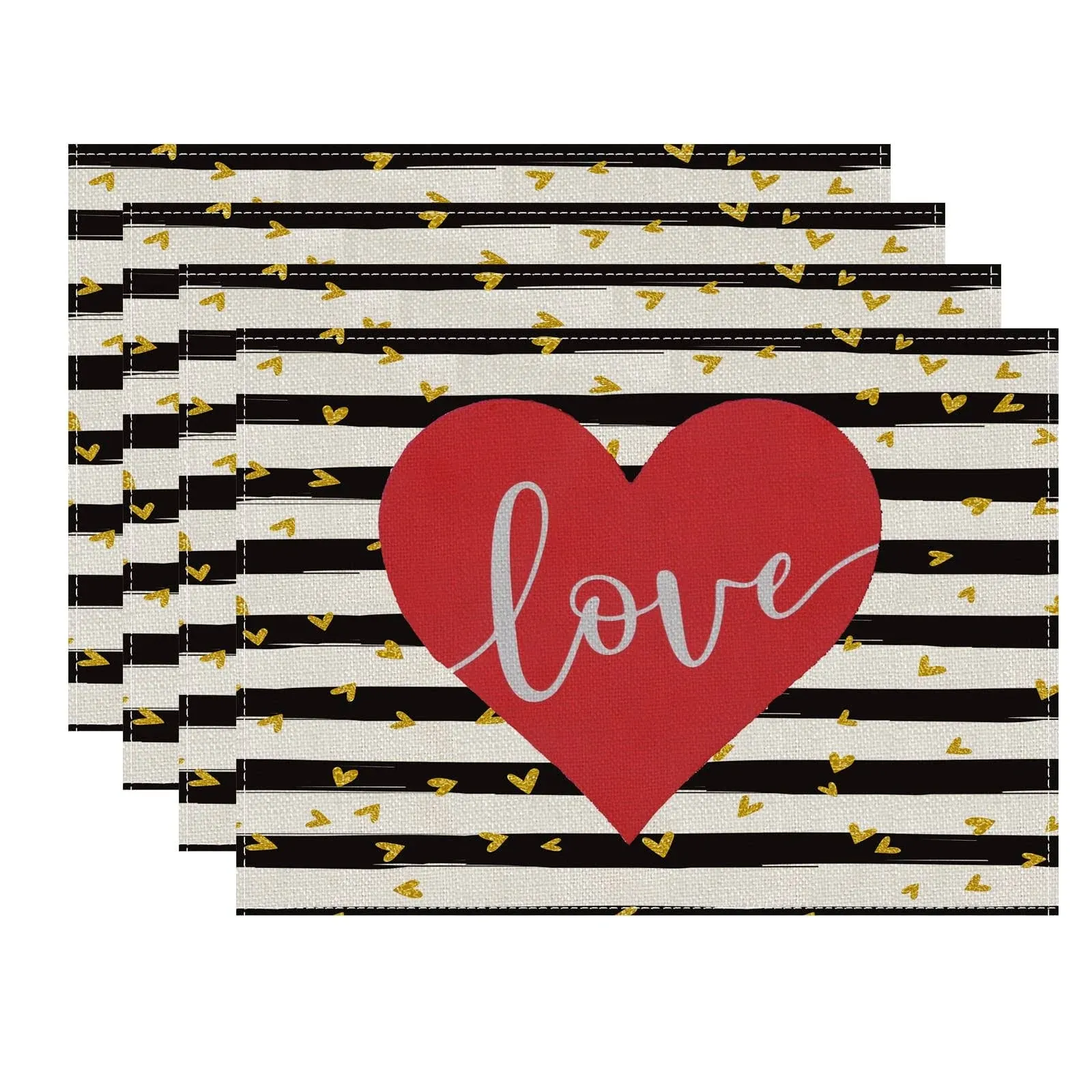 Valentines Day Placemats Set of 4 Love Heart Black Stripe Table Mats Wedding ...