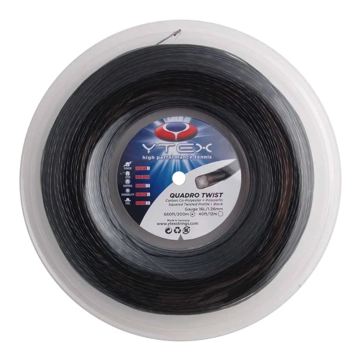 Ytex Quadro Twist Black 1.26mm/16l Tennis String Reel ( )