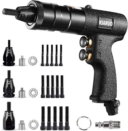 Pneumatic Rivet Nut Gun with Self-locking Head Gun 1/4 & 5/16 & 3/8 Mandrels,Industrial Grade Adjustable Speed Pull Rivnut Gun Model:LM07 Button Switch