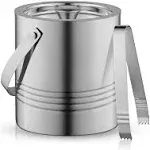 Double Wall Stainless Steel Ice Bucket with Strainer and Tongs JoyJolt