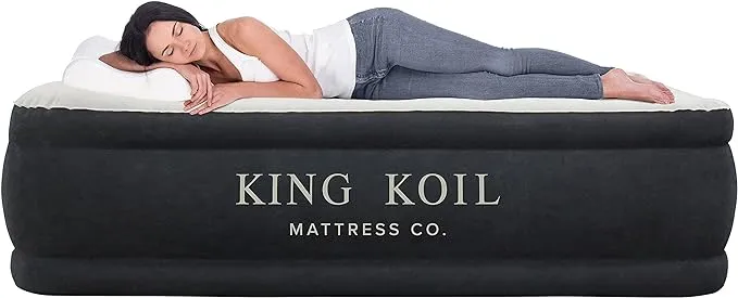 King Koil Twin Size Upgraded Luxury Raised Air Mattress Airbed Built in Pump