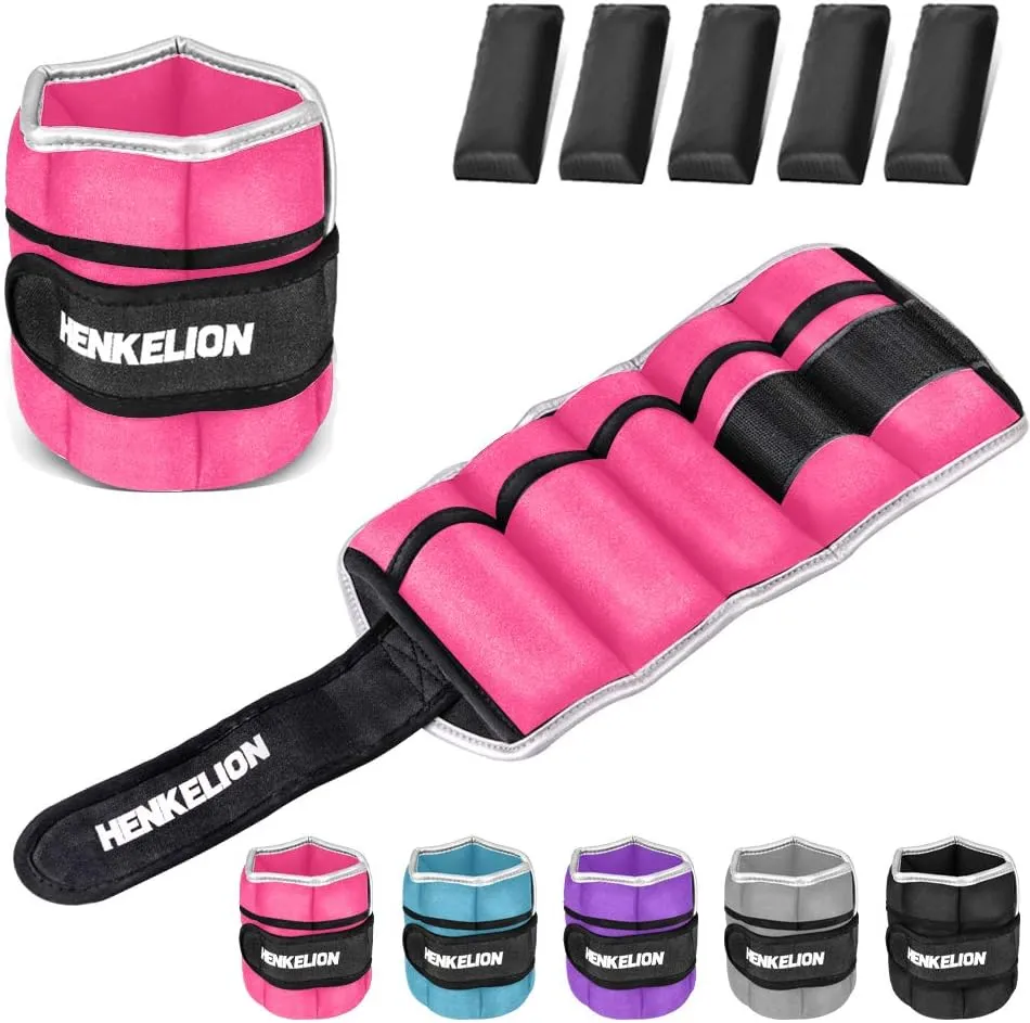 Henkelion 1 Pair 2 3 5 10 Lbs Adjustable Ankle Weights for Women Men Kids, Strength Training Wrist and Ankle Weights Sets for Gym, Fitness Workout, Running, Lifting - Black Grey Pink Blue Purple