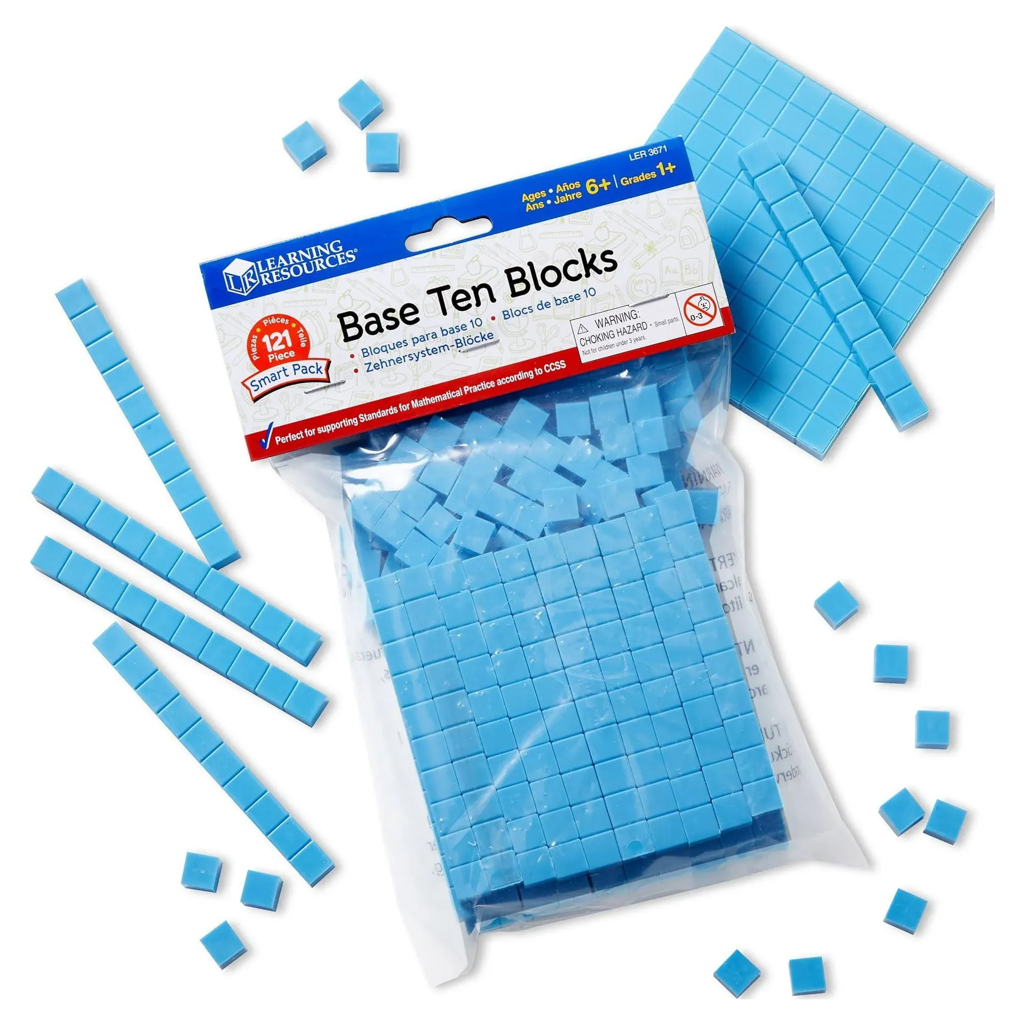 Learning Resources Base Ten Blocks Smart Pack, Classroom Accessories, Early Math Skills, 121 Pieces, Ages 6,7,8+