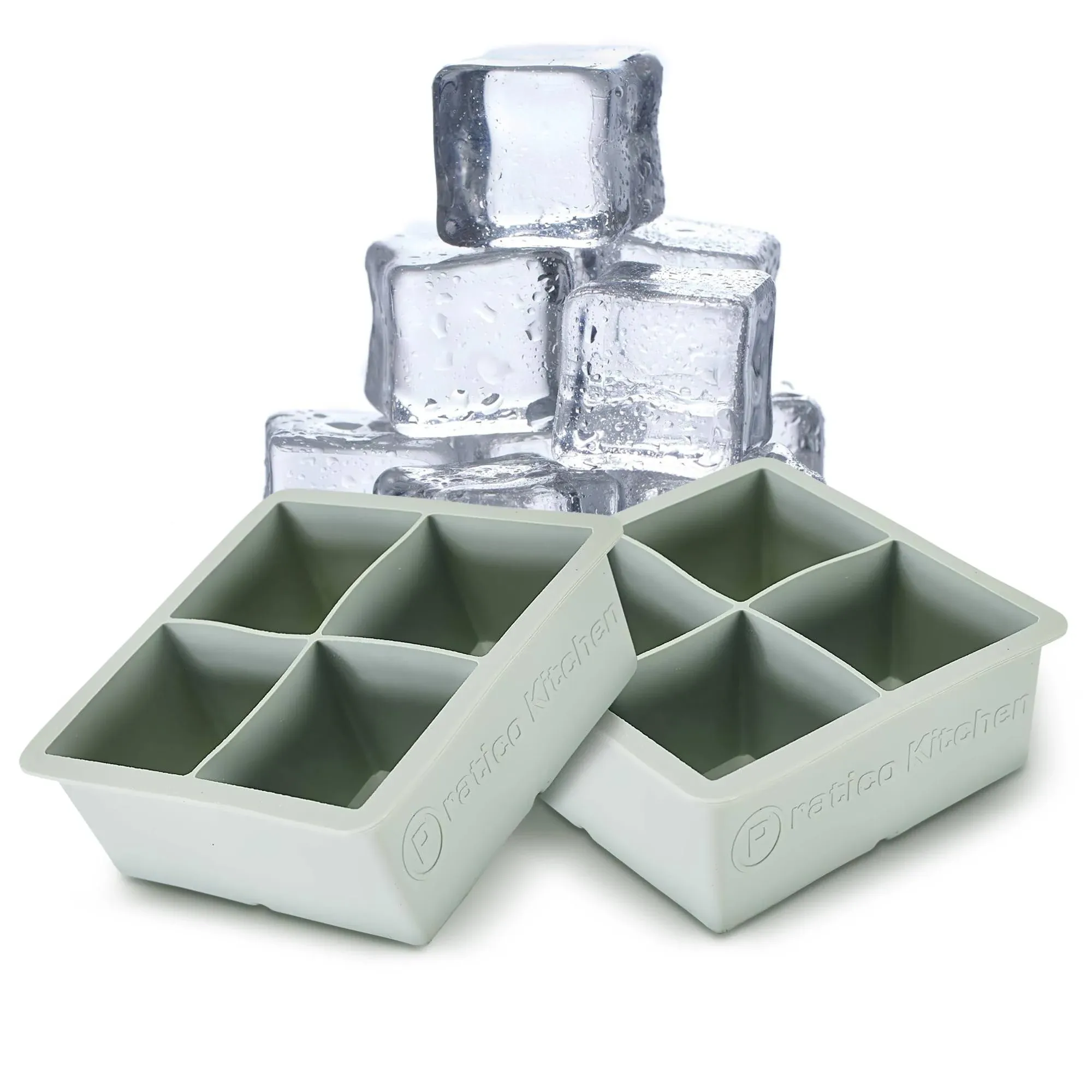 Large Ice Tray, 4 Big 2.25 inch Ice Cubes for Whiskey and Cocktails, 2 Pack