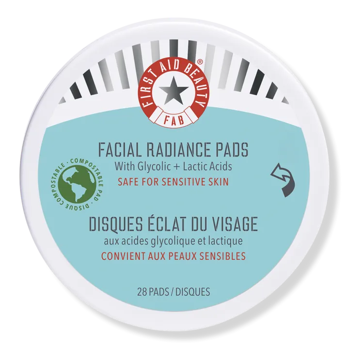 First Aid Beauty Facial Radiance Pads – Daily Exfoliating Pads with AHA that Help Tone & Brighten Skin – Compostable for Daily Use – 28 Pads