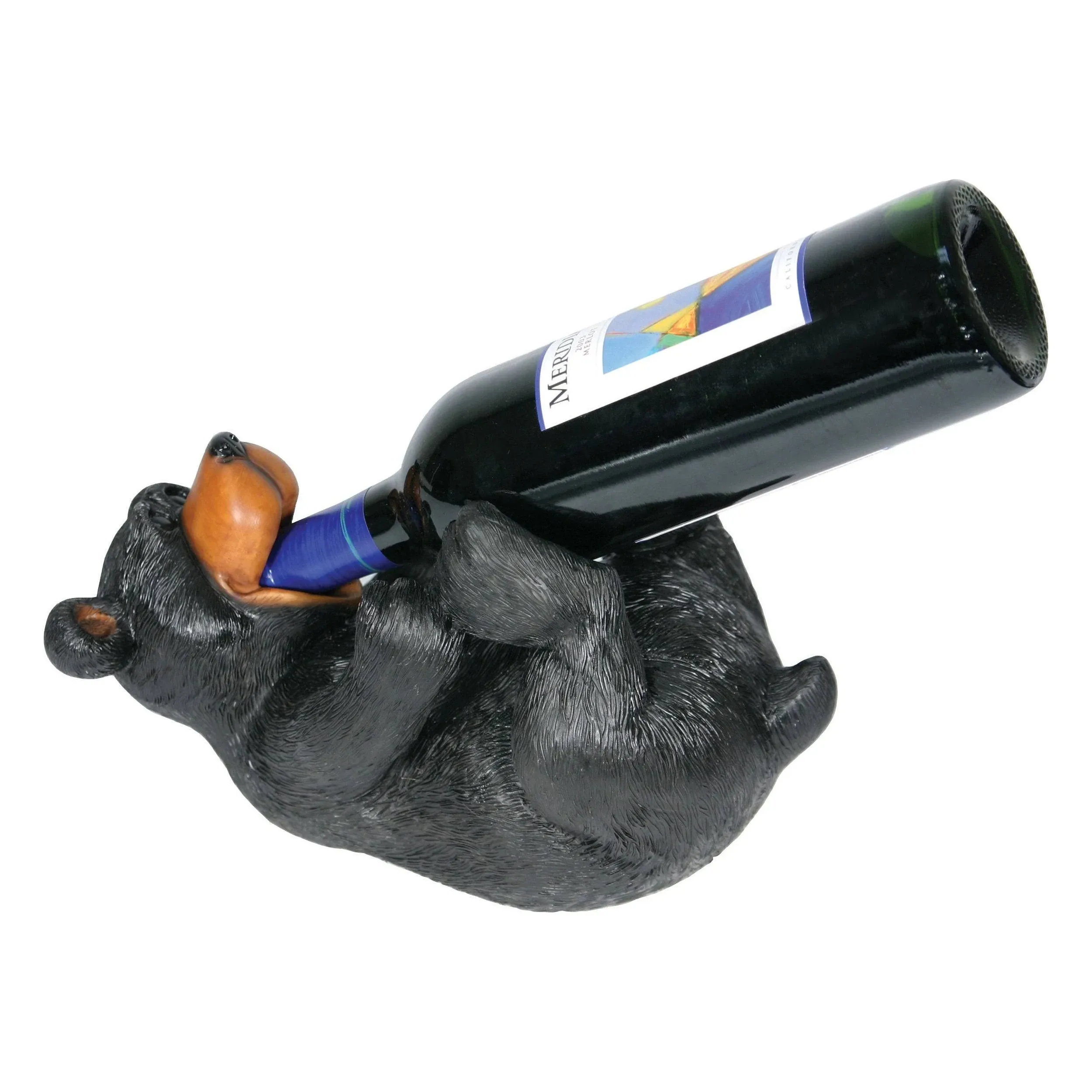 Black Bear Resin Kitchen Wine Bottle Holder cabin lodge