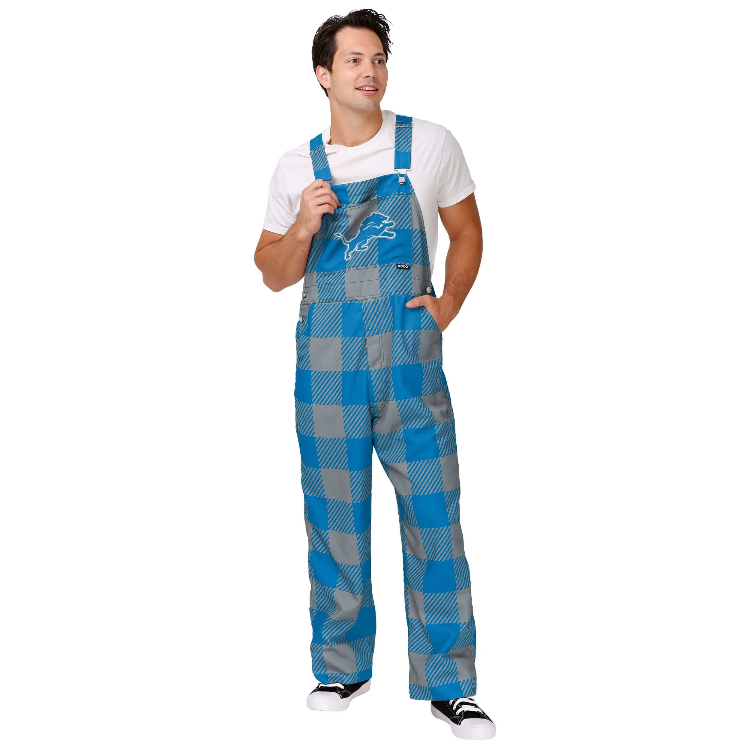 FOCO Men's Detroit Lions Big Logo Plaid Overalls