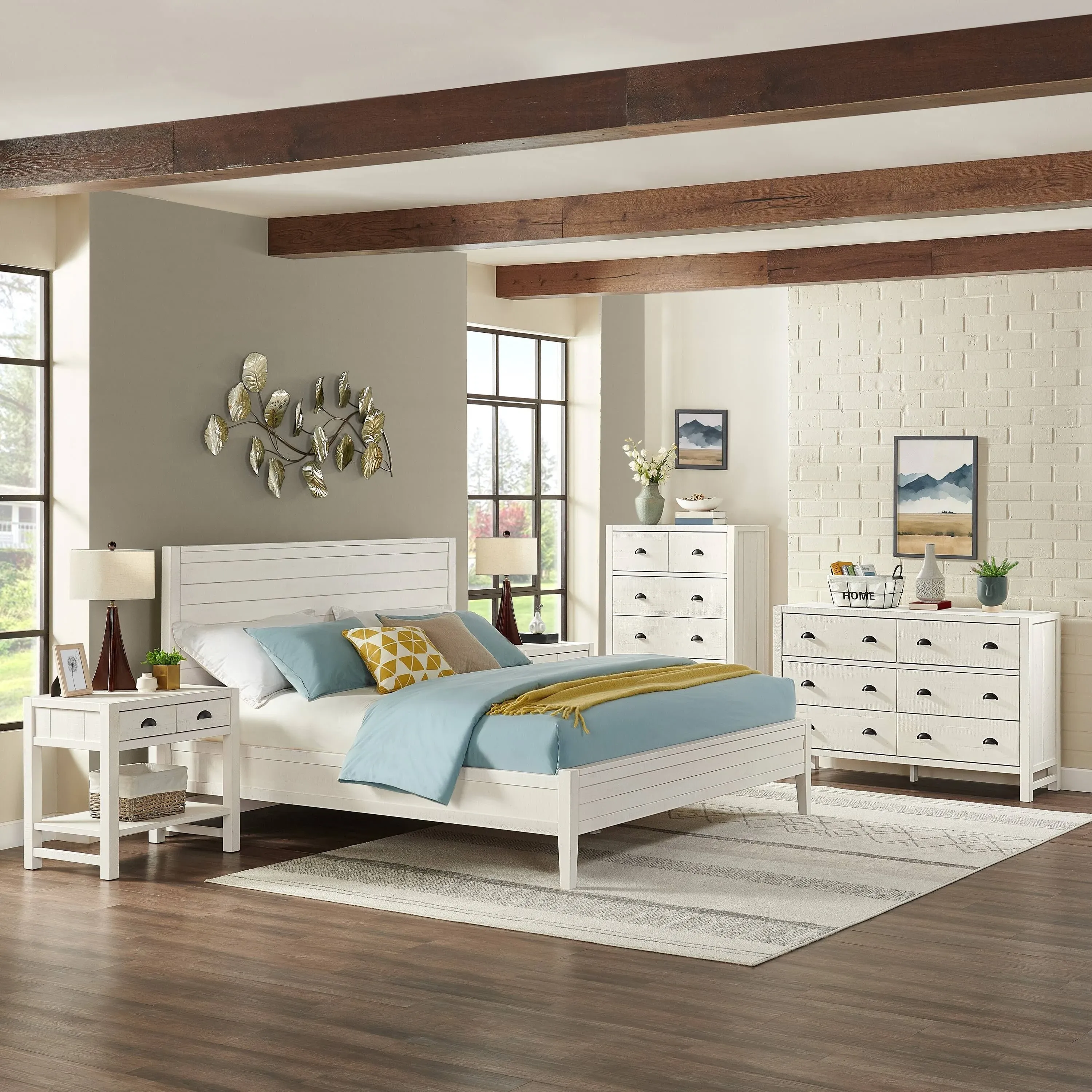 Arden 5-Piece Bedroom Set with King Bed, Two 2-Drawer Nightstands with Open Shelf, 5-Drawer Chest, 6-Drawer Dresser