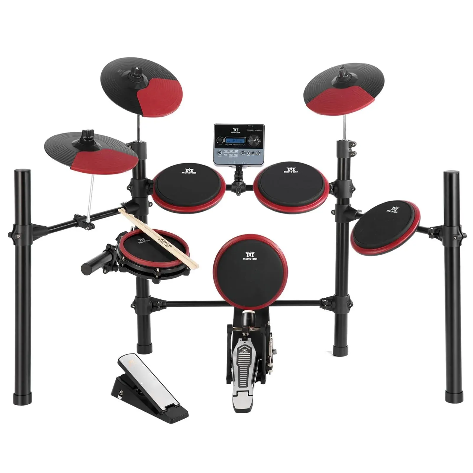 MUSTAR Electronic Drum Set, Electric Drum Sets for Beginners with 8" Mesh Drum Pads, 10" Cymbals, Kick Pedal, Drum Stool, Drum Sticks, USB MIDI Connectivity, 180 Sounds & 15 Kits (4 Pads, 3 Cymbals)