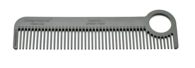 Chicago Comb Model 1 Carbon Fiber, Made in USA, smooth, strong, and light, anti-static, heat-resistant, 5.5 inches (14 cm) long, ultimate daily use, pocket, and travel comb