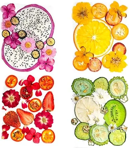 60+ Pieces Dried Pressed Flowers Fruits Set, Real Flowers Fruits for Resin, Natural Fruits Flowers Kit for Crapbooking DIY Art Crafts, Epoxy Resin Jewelry Molds, Candle, Soap Making, Nails DéCor