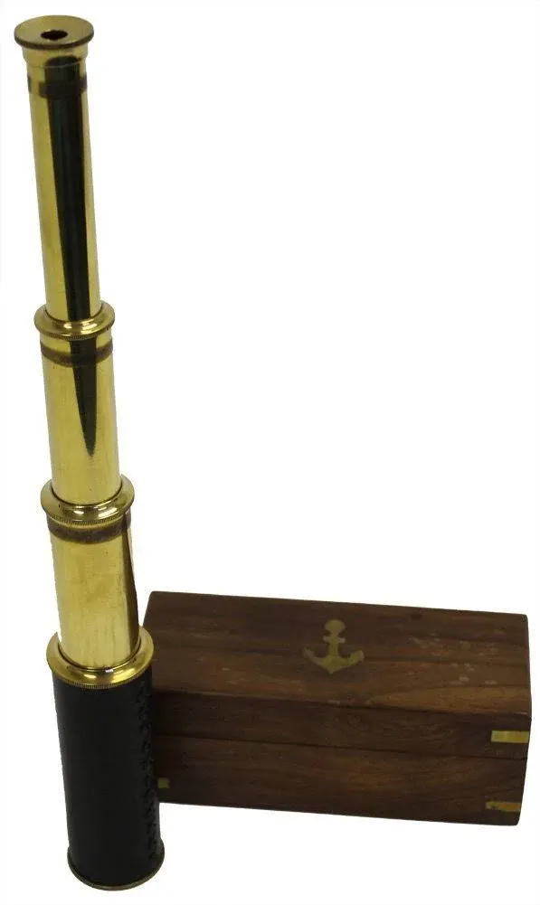 Handmade Brass Telescope With Wooden Box Antique Nautical Pirates Gift &amp; Decor