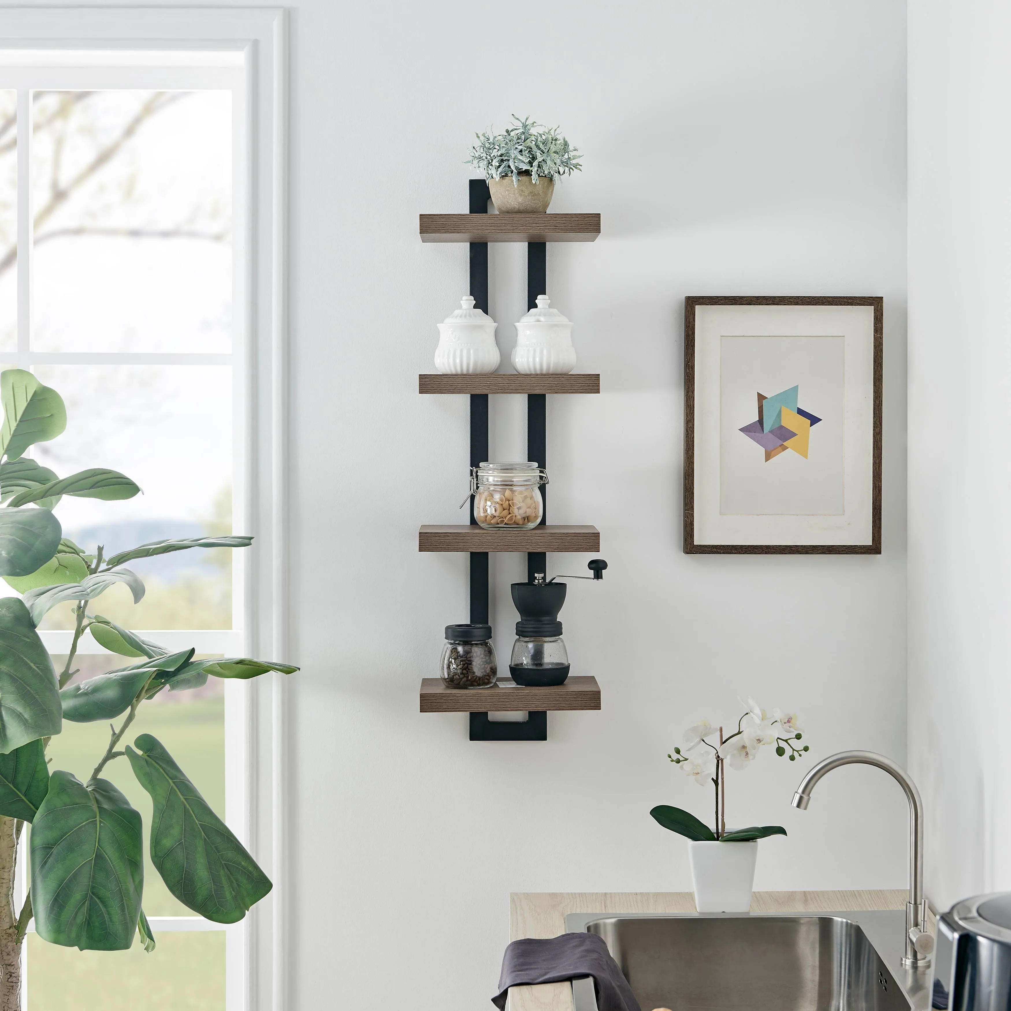 Danya B. 4-Tier Ladder Bracket Floating Wall Shelves - Walnut