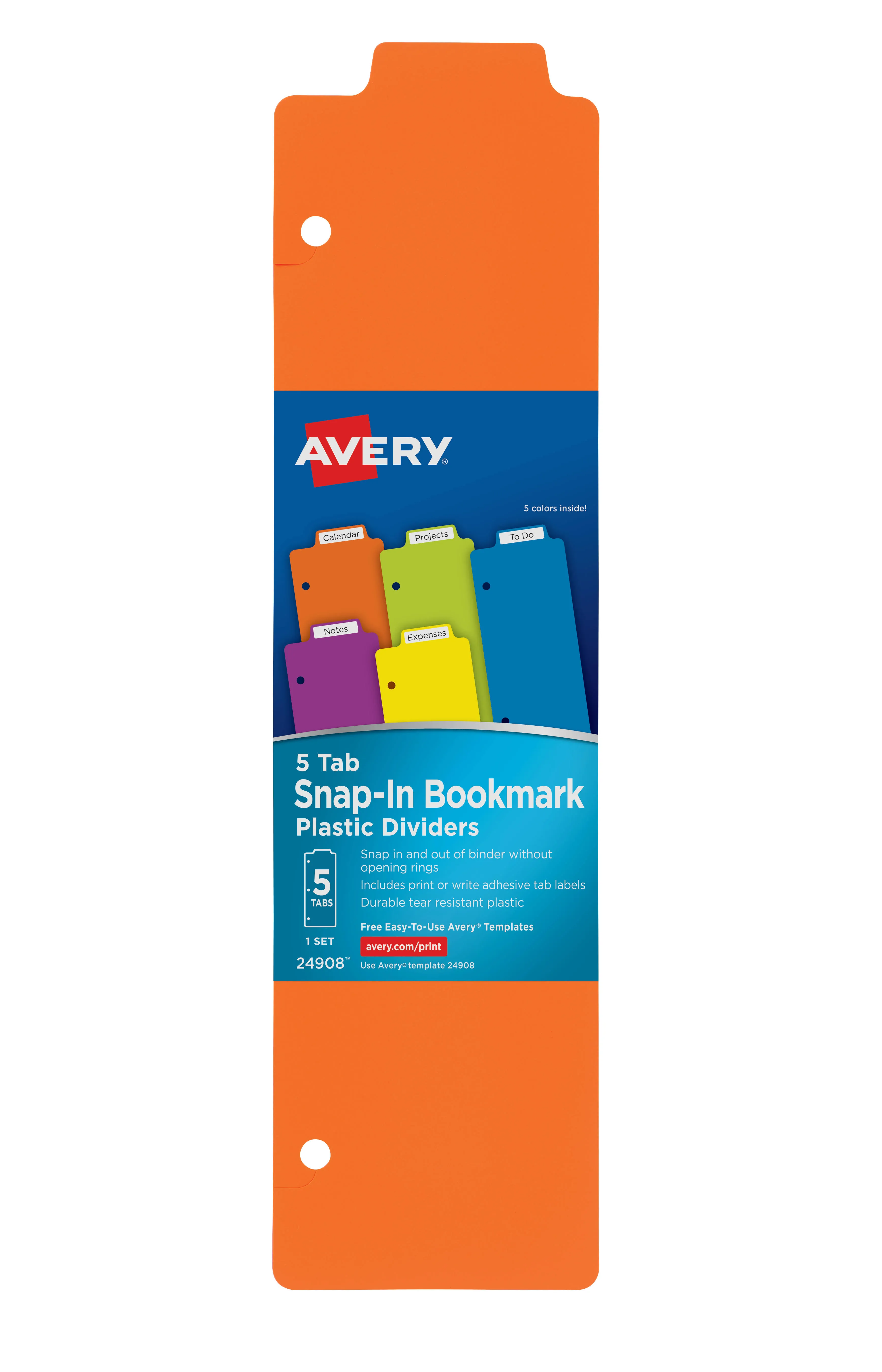 Avery Tabbed Snap-In Bookmark Plastic Dividers, Assorted - 5 count