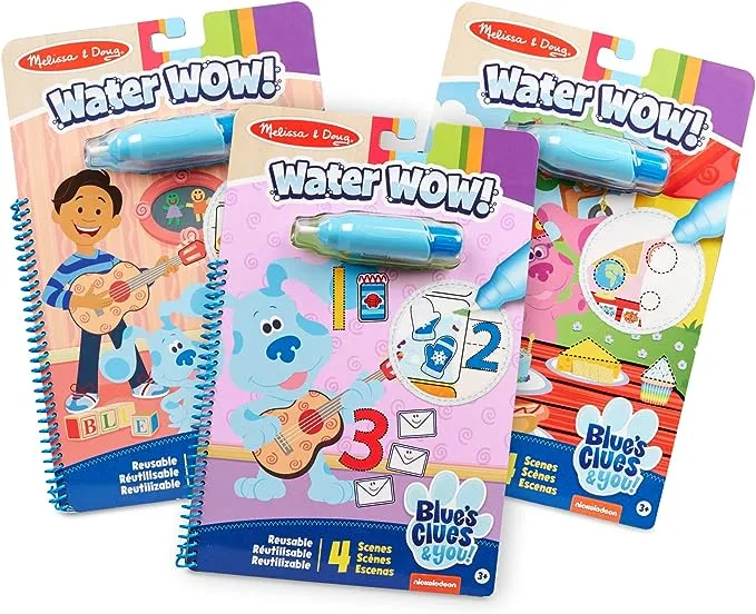 Melissa & Doug Blue’s Clues & You! Water Wow! 3-Pack – Alphabet, Counting, Shapes Water Reveal Travel Activity Pads