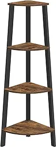 VASAGLE Corner Shelf Stand, 4-Tier Corner Bookshelf, Industrial Corner Ladder Shelf, Plant Stand Display Shelf for Living Room, Office, Kitchen, Rustic Brown and Black ULLS34X