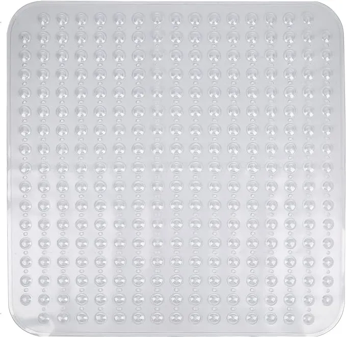 ENKOSI Extra Large Square Non Slip Shower Mat - 31 x 31-inch XL Bathroom Shower Mat - Square Shower Matts for Shower Stall Floors | Secure Suction Cups and Drain Holes (31x31 Clear)