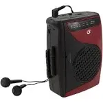 GPX Portable Cassette Player, Compatible With Headphone, 3.54 x 1.57 x 4.72 Inches, Requires 2 AA Batteries - Not Included, Red/Black (CAS337B) Black/Red