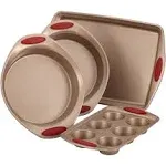 Rachael Ray Cucina Nonstick Bakeware 4-Piece Set Latte Brown Red