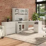 Bush Furniture Cabot 60W L Shaped Computer Desk with Hutch and Lateral File Cabi