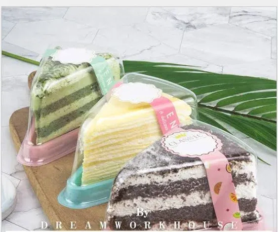 Set of 50 Cake Slice Container Cheesecake Cake Slice Container Holder Transparent Plastic Cakes Box (Pink)