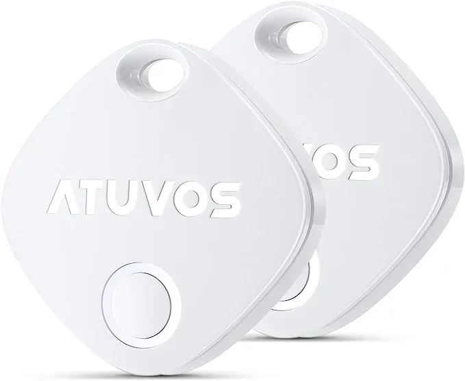 ATUVOS Luggage Tracker, Key Finder, Smart Bluetooth Tracker Pairs with Apple Find My (iOS Only), Item Locator for Bags, Wallets, Keys, Waterproof IP67, Anti-Lost 2 Pack