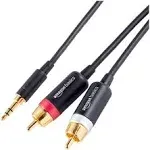 Amazon Basics 3.5 Aux to 2 x RCA Adapters, Audio Cable for Amplifiers, Active Speakers with Gold-Plated Plugs, Black, 8 Feet/2.4 m