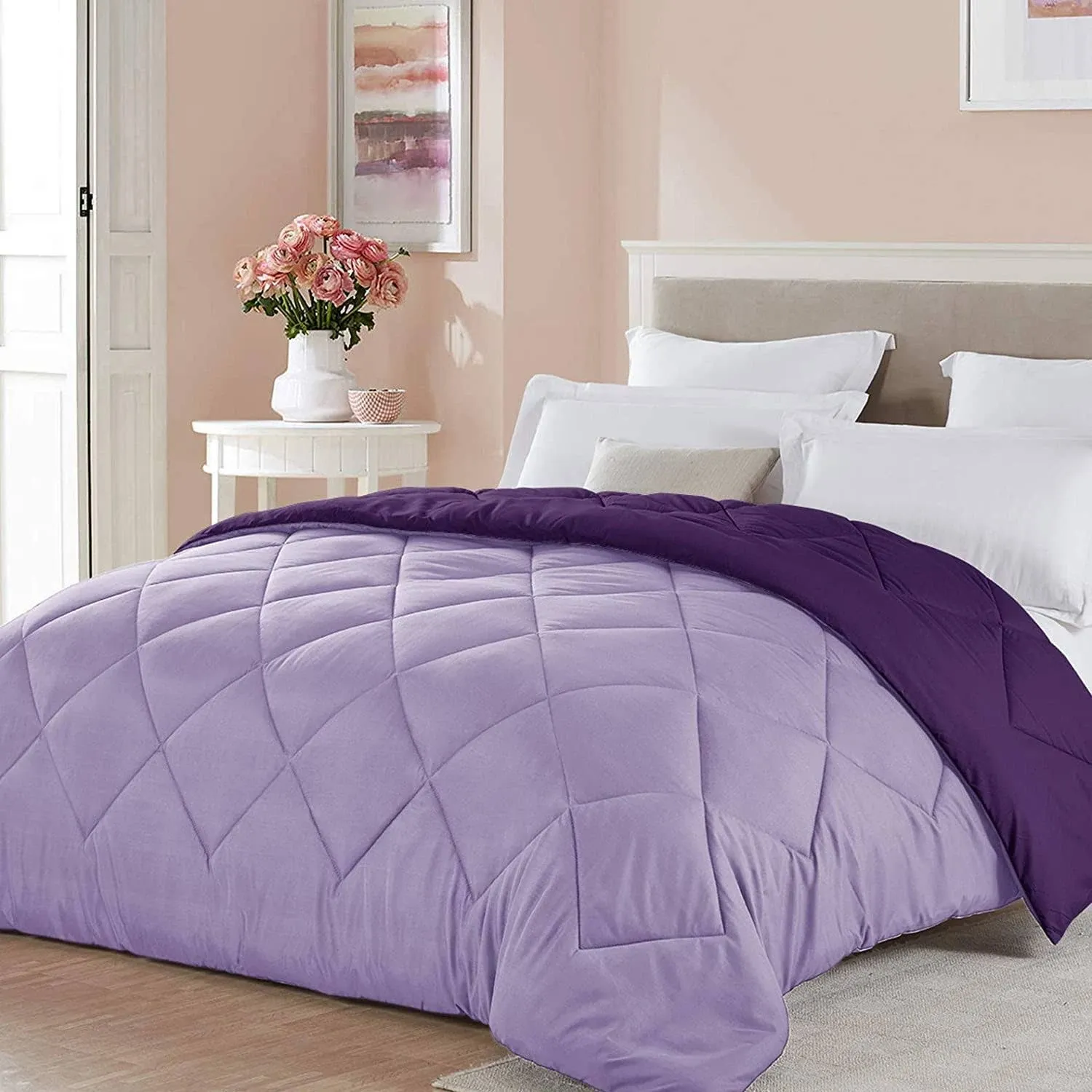 Seward Park Full Queen Size Lavender Dark Purple Comforter Fall Reversible Lightweight Girls Bedding Cooling Bedspread Winter Blanket