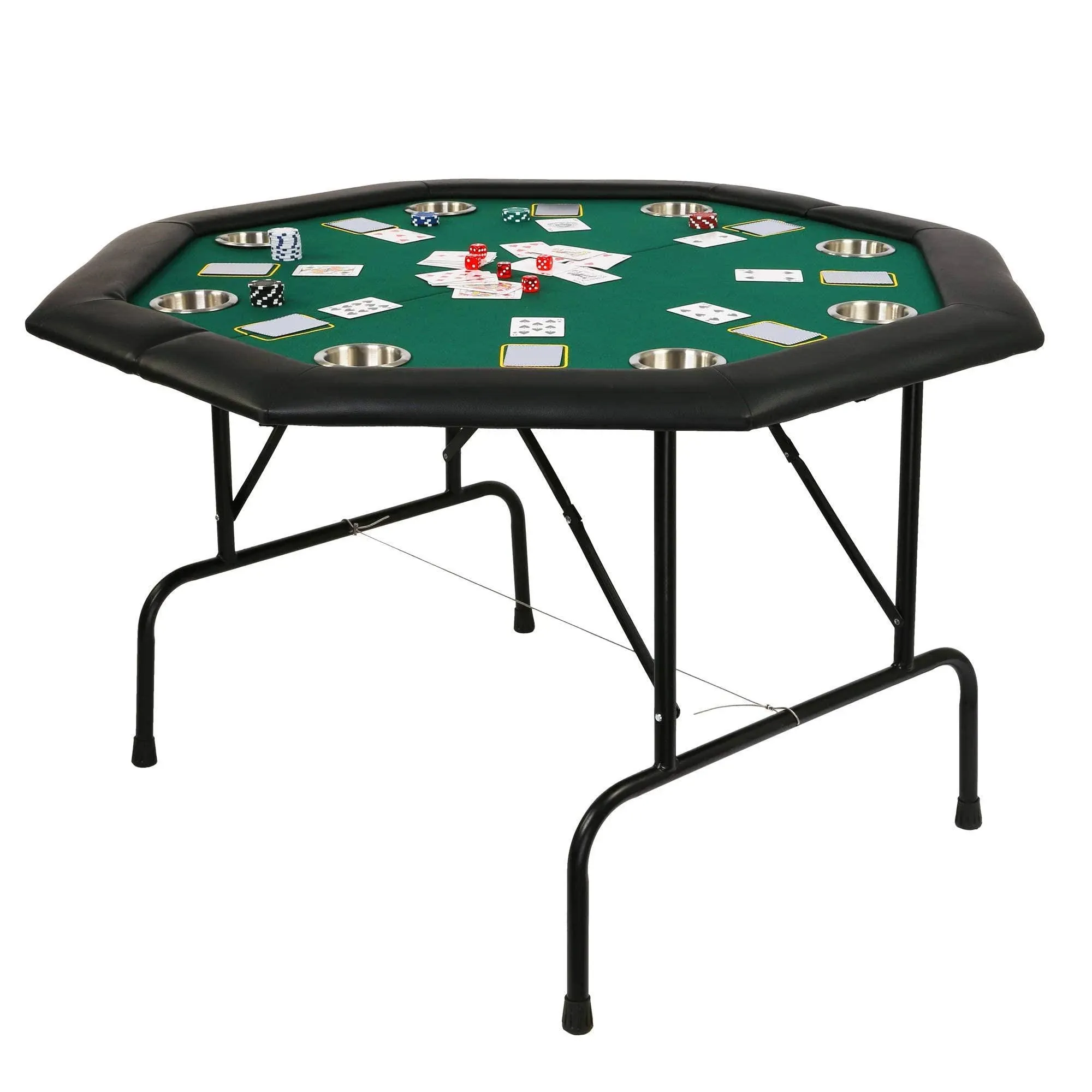 Poker Table Folding Casino Poker Table 48'' Texas Hold’em Poker Table Game Table with Stainless Steel Cup Holder