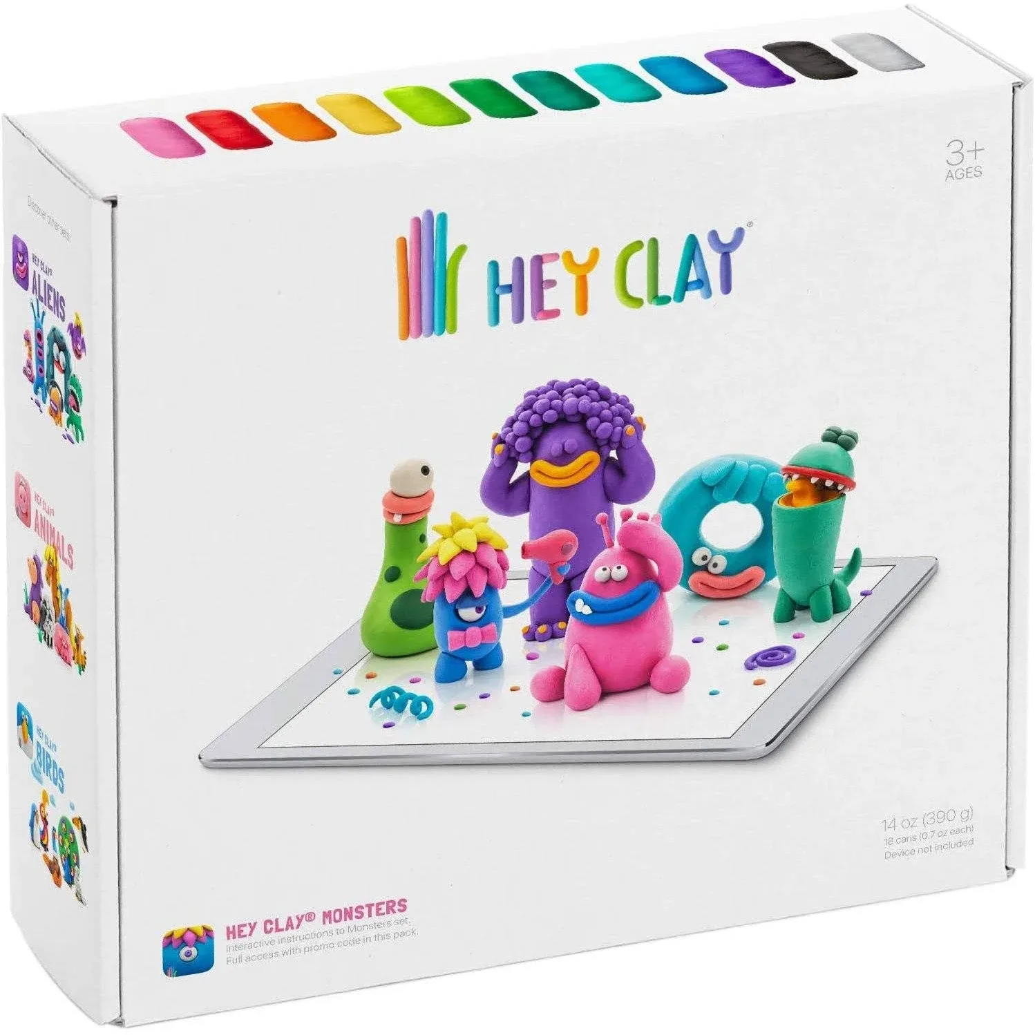 HEY CLAY Monsters - Colorful Kids Modeling Air-Dry Clay, 18 Cans with Fun Interactive App