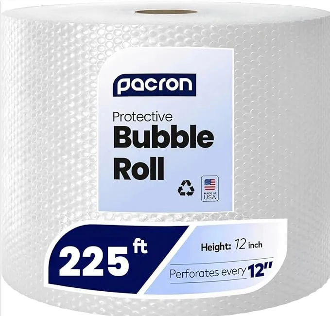 Protective Bubble Cushioning Wrap Roll - 225FTx12IN Multipurpose Clear Bubble Roll for Packing, Scratch Resistant - 3/16 Dense Bubble Packing Wrap for Moving and Shipping, Perforated Every 12IN