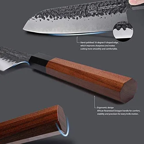 7 inch Santoku knife, 3 Layer 9CR18MOV Clad Steel w/octagon Handle Japanese C...