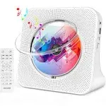 Wall CD Player with Speakers, ROADOM CD Players for Home, Bluetooth CD Player with Hi-Fi Stereo Sound,Remote Control,Supports CD/Bluetooth/FM Radio/U Disk/AUX/SD Card/Timer/Repeat,White