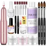 SAVILAND Acrylic Nail Kit with Drill - Clear White Pink Acrylic Powder and Liquid Set Acrylic Nail Set with Non-acid PH Bond 0.5oz Acrylic Nail Kit for Beginners DIY Nail Extension Carving