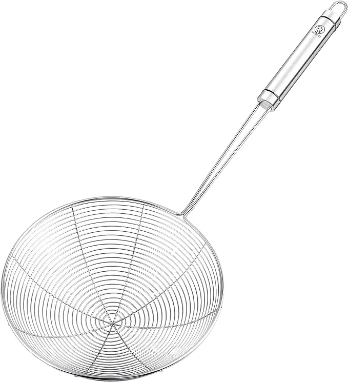 RJ Legend Stainless Steel Kitchen Accessory Utensils Set - Spider Wired Pasta & Noodle Spoon, Fine Mesh Strainer for Cooking, Anti-Grease Fry Away Ladle, Solidifier Pot, Fat Separator, 7 - Inches