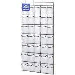 35 Pockets Over the Door Shoe Organizer, Hanging Shoe Organizer for Door with 35 Mesh Pockets Large Capacity Shoe Hanging Storage Bag with 4 Metal Hooks (White-1Pack)