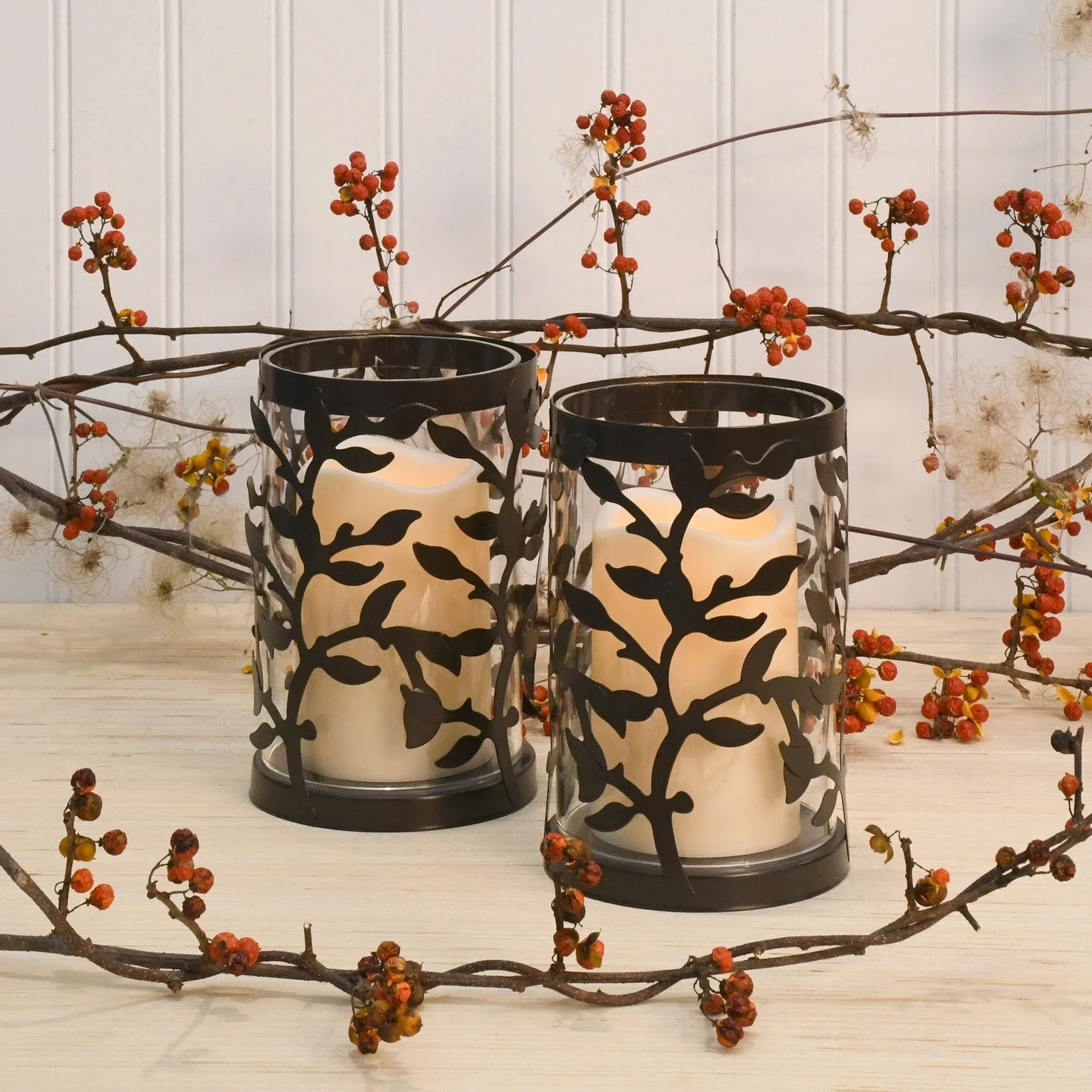 LumaBase 2-piece Vine Lantern & LED Candle Set