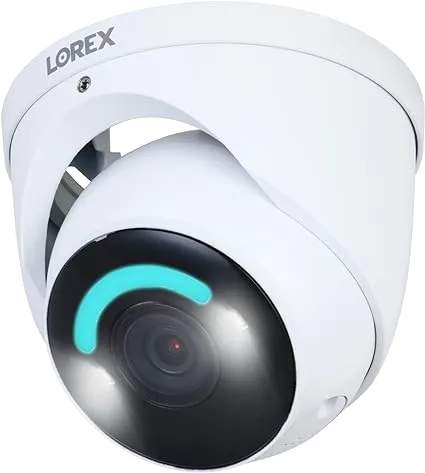 Lorex 4K 8MP IP Wired Metal Dome Outdoor/Indoor Security Camera - Smart Security Lighting, Smart Motion Detection, Siren, Color Night Vision Booster, 2-Way Talk, IP67 Weatherproof (4-Pack/Black)