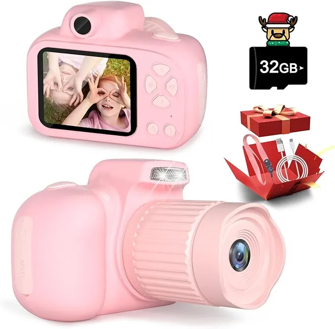 Temodu Kids Camera, Best Birthday Festival Toys Gifts for Girls Boys Age 3 4 5 6 7 8 9 10 11 12 Year Old, Digital Camera for Kids with Video, Toy Camera Toddler Camera for Girls with 32GB Card - Pink