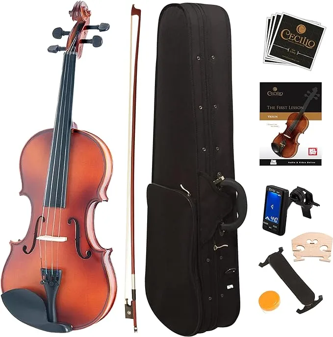 Mendini By Cecilio Violin For Kids & Adults - 1/2 MV300 Satin Antique Violins, Student or Beginners Kit w/Case, Bow, Extra Strings, Tuner, Lesson Book - Stringed Musical Instruments