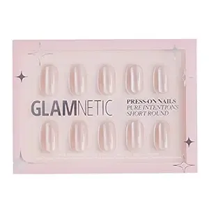 Glamnetic Press On Nails - Pure Intentions | Glossy, Semi-Transparent, Short Round Nails, Reusable | 12 Sizes - 30 Nail Kit with Glue