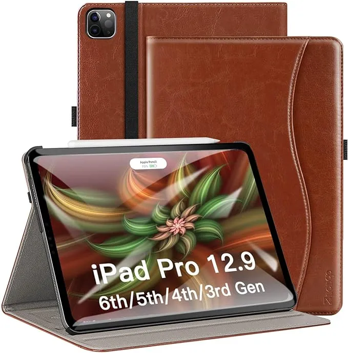 ZtotopCases Premium PU Leather Case for iPad Pro 12.9 2021 5th Brown